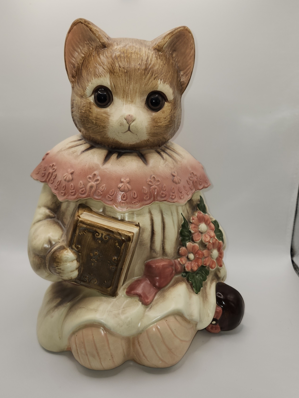 VTG 1980s Emily The Cat Ceramic Cookie Jar Glass Eyes Japan Mervyns Kitsch/EUC